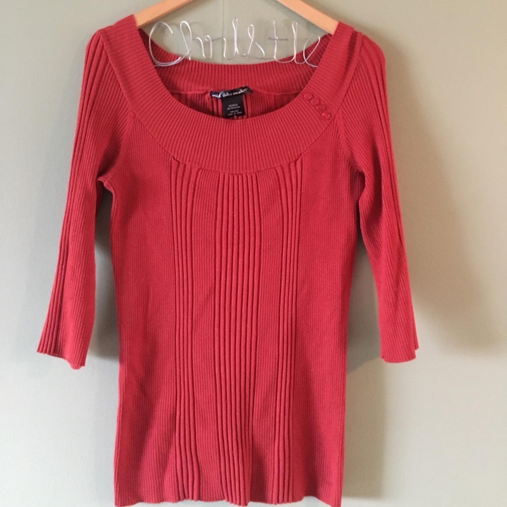Ribbed Fitted Orange Sweater Size Large